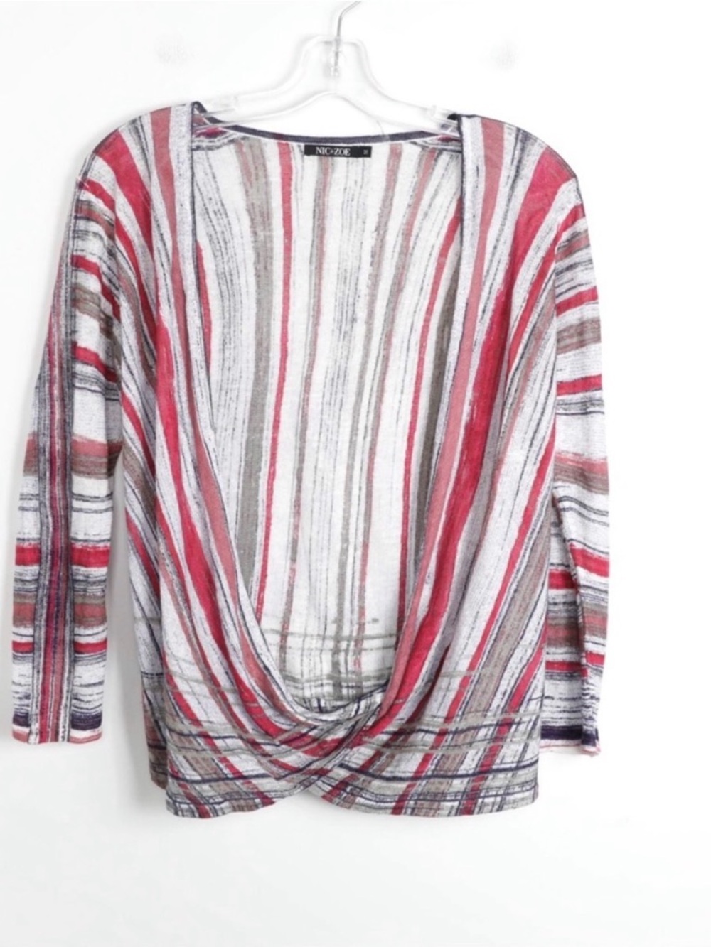 NIC+ZOE Painted Desert Red, White & Gray open wrap linen blend